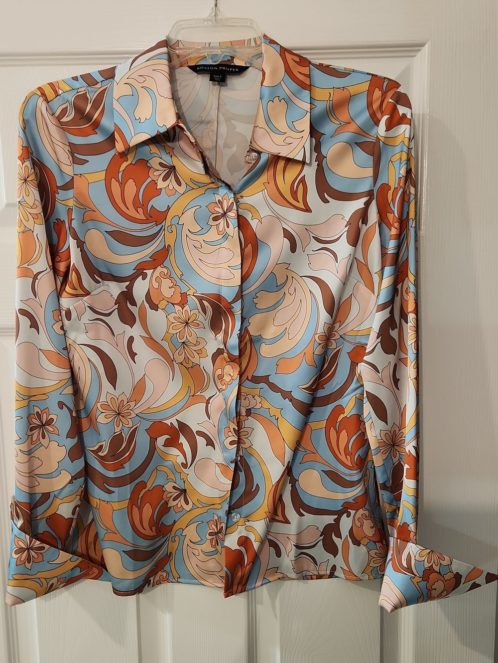 Boston Proper Multicolor Floral Paisley Satin Button-Down Shirt